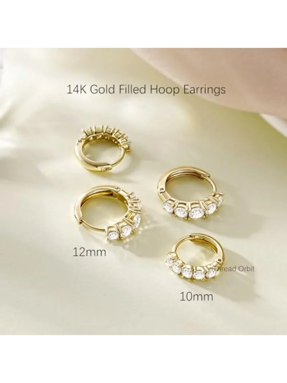 2 Pairs Gold Plated Huggie Hoop Earrings Set with Cubic Zirconia Hypoallergenic
